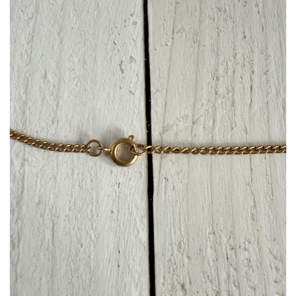 Vintage 1950s Gold Tone Bow Pendant Necklace Opal Rhinestone Retro 18 Inch Chain - Picture 5 of 6
